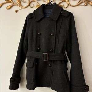 Women's SzM American Eagle 🦅 Outfitters Grey Double Breasted Belted Peacoat